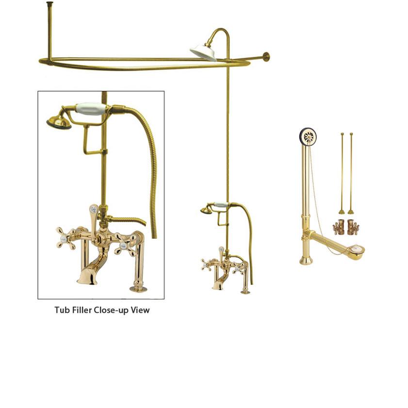 Polished Brass Clawfoot Tub Faucet Shower Kit With Enclosure