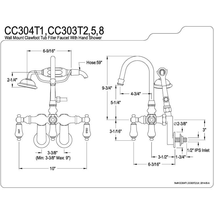 Kingston Brass Chrome Wall Mount Clawfoot Tub Faucet W Hand Shower