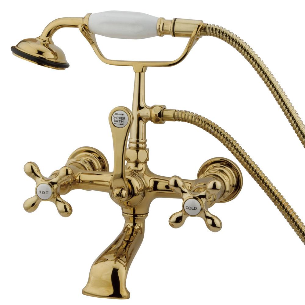 Kingston Polished Brass Wall Mount Clawfoot Tub Faucet W Hand