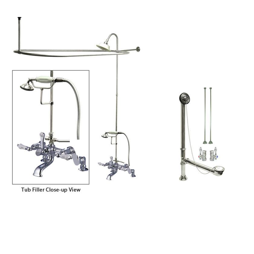 Chrome Clawfoot Tub Faucet Shower Kit With Enclosure Curtain Rod