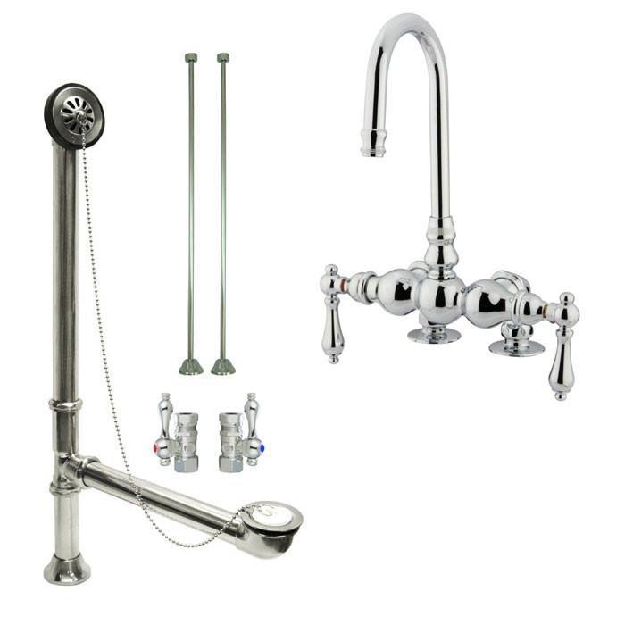 Chrome Deck Mount Clawfoot Bathtub Faucet Package Supply Lines