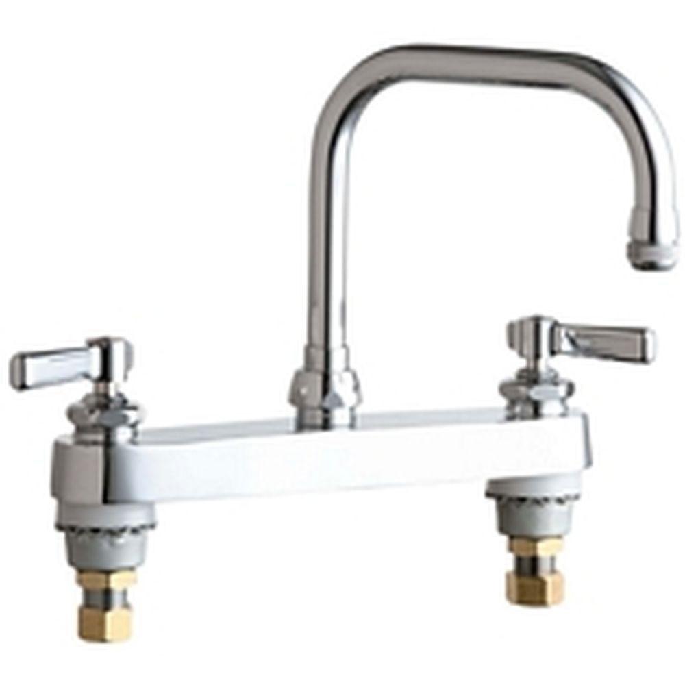 Chicago Faucets 2 Handle Kitchen Faucet In Chrome With 6 1 4 Inch Rigi Faucetlistcom