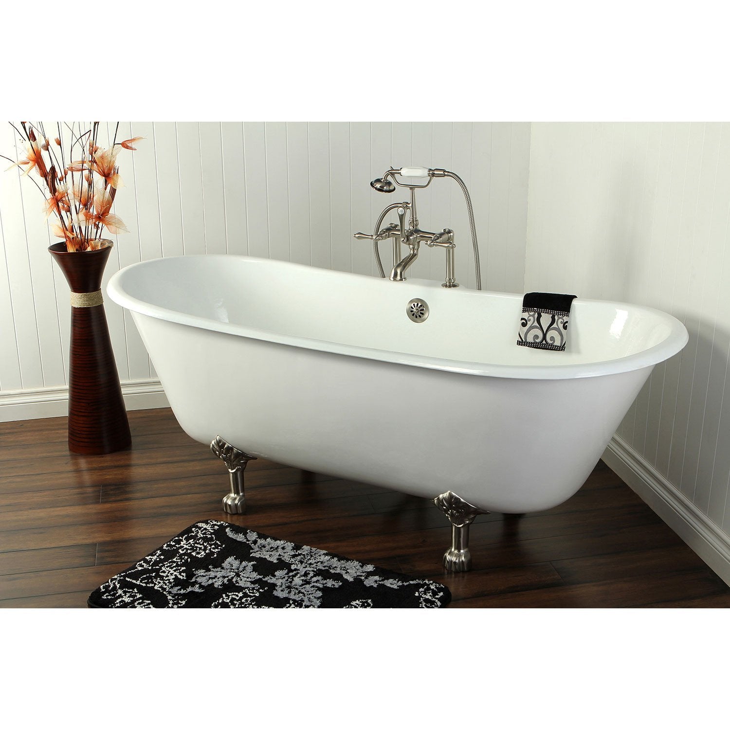 67 Cast Iron Slipper Clawfoot Tub And Satin Nickel Tub Hardware Package Ctp04