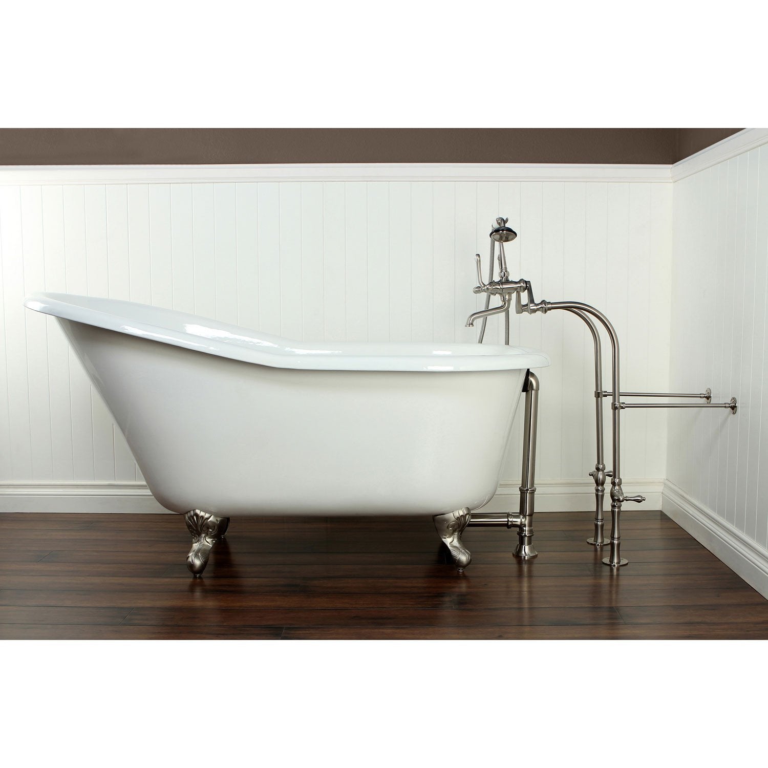 60 Clawfoot Tub W Floor Mount Satin Nickel Tub Faucet Hardware