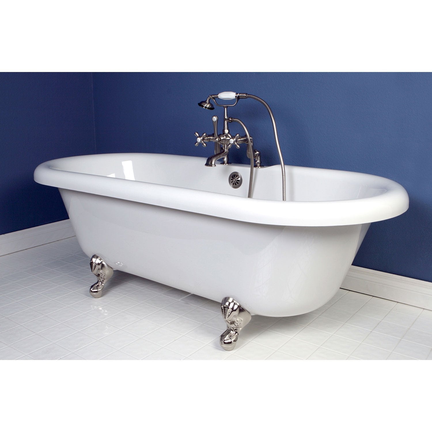 67 Acrylic Clawfoot Tub With Satin Nickel Tub Faucet Hardware Package Ctp47