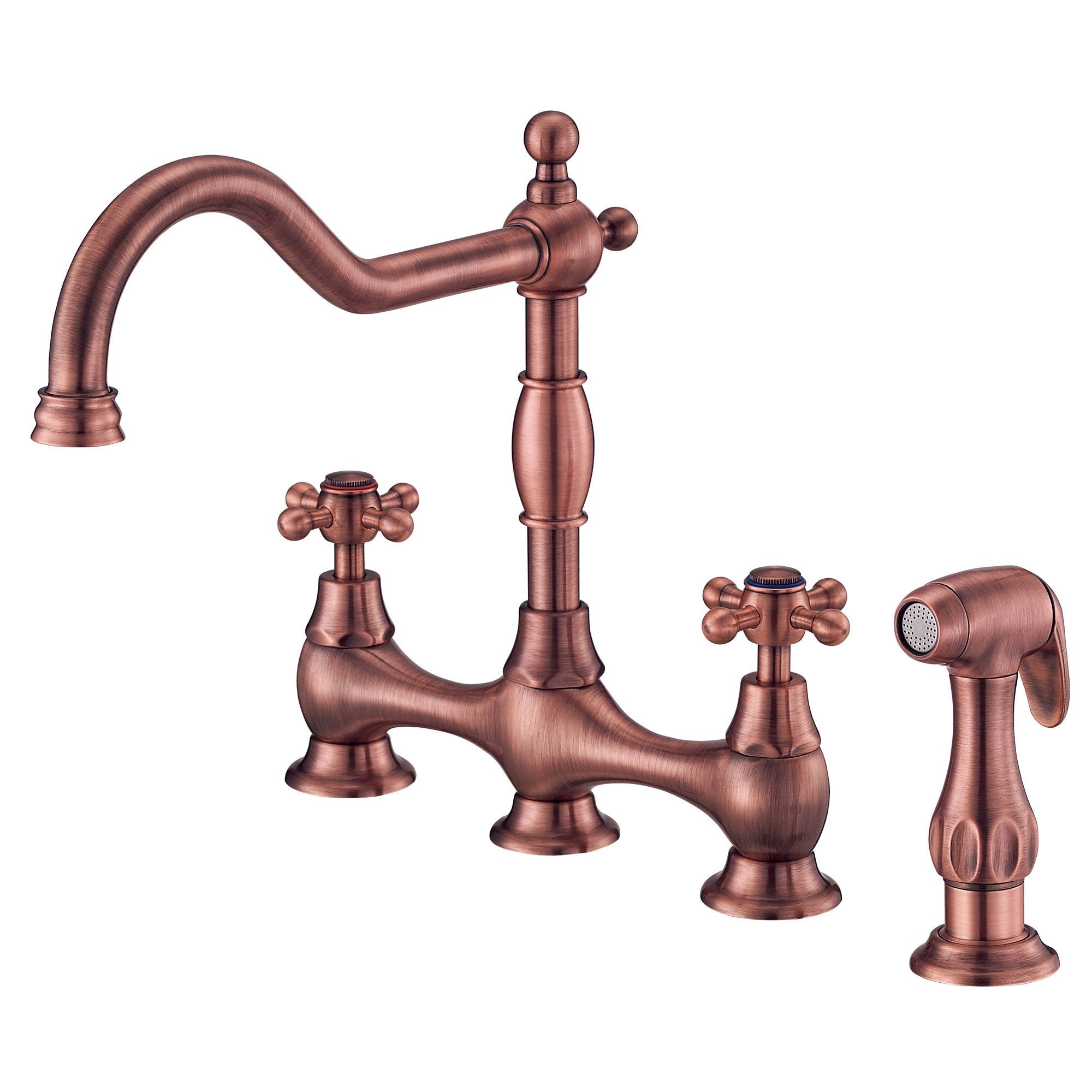Danze Opulence Antique Copper Cross Handle Bridge Kitchen Faucet with