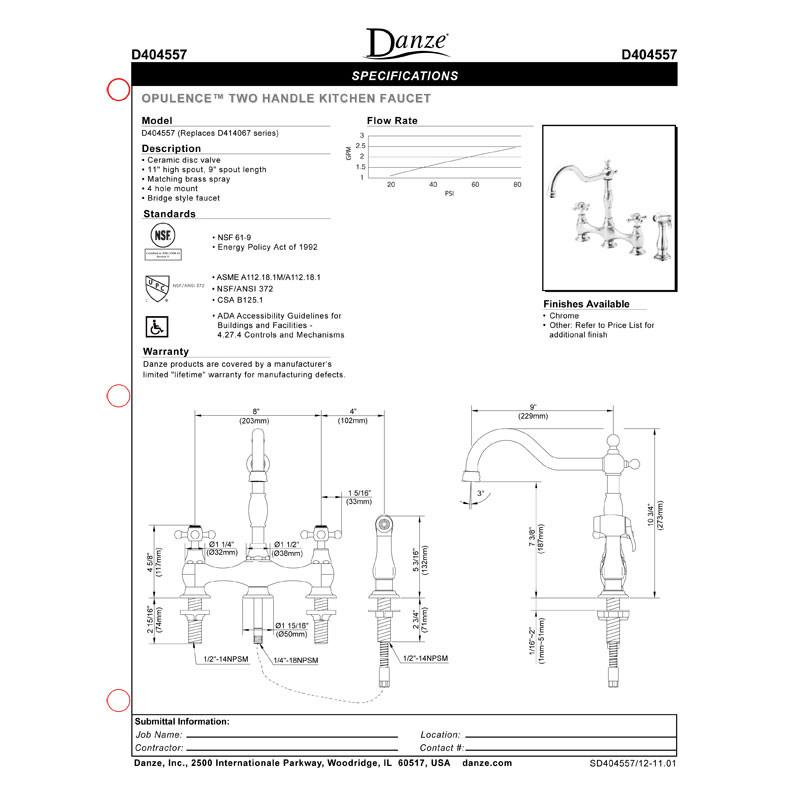 Danze Opulence Polished Nickel Cross Handle Bridge Kitchen Faucet