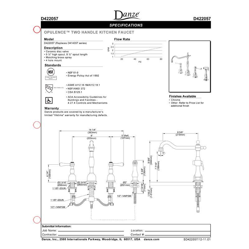 Danze Opulence Stainless Steel Two Handle Widespread Kitchen