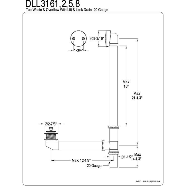 Kingston Satin Nickel 16 Tub Waste Overflow With Lift Lock Drain Dll3168