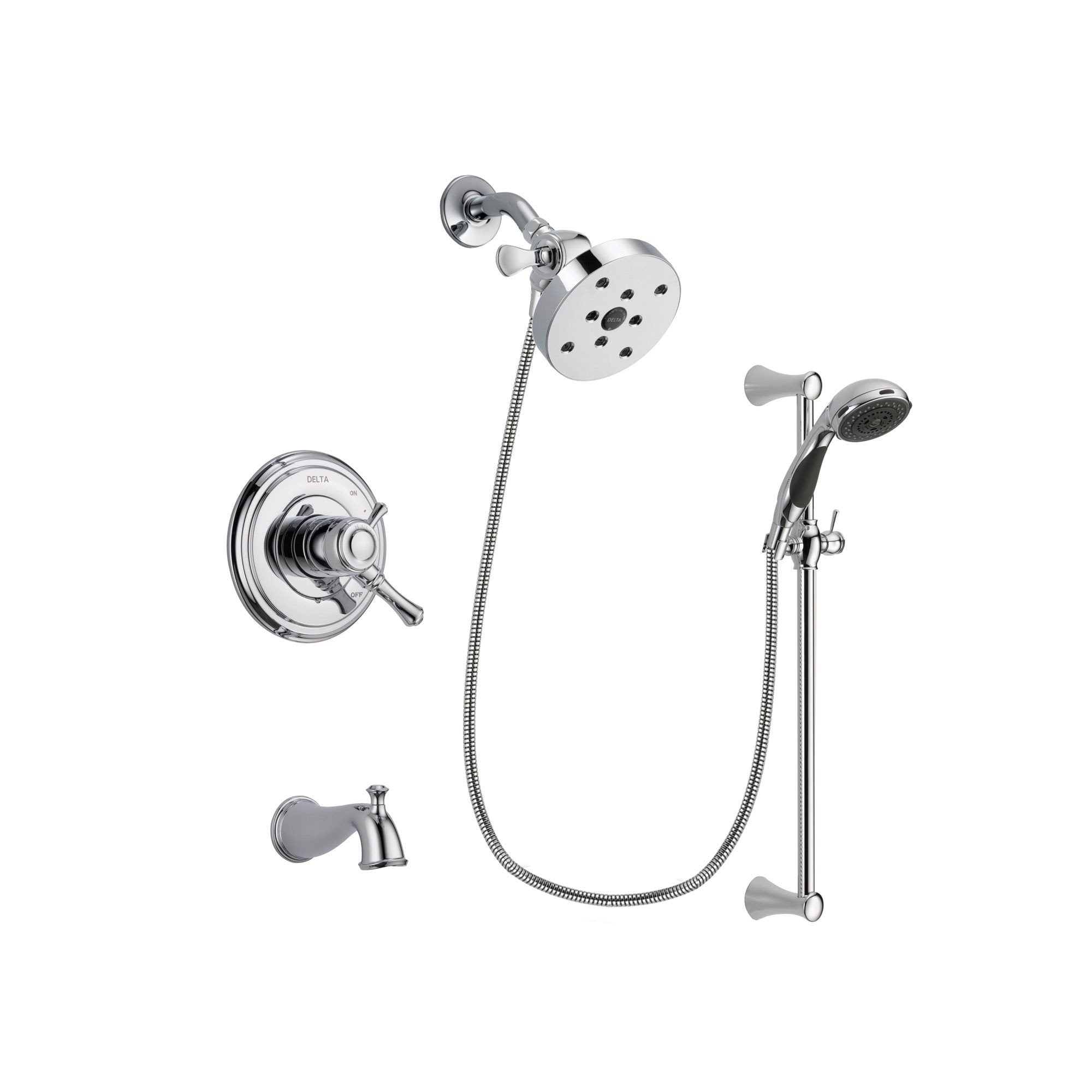 Delta Cassidy Chrome Tub And Shower Faucet System With Hand Shower