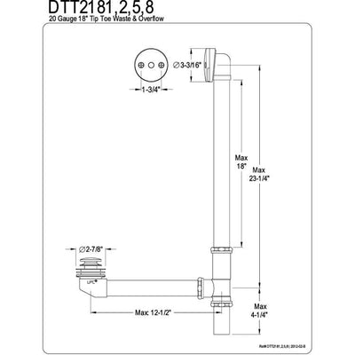 Kingston Oil Rubbed Bronze 18 Tub Waste Overflow With Tip Toe Drain Dtt2185