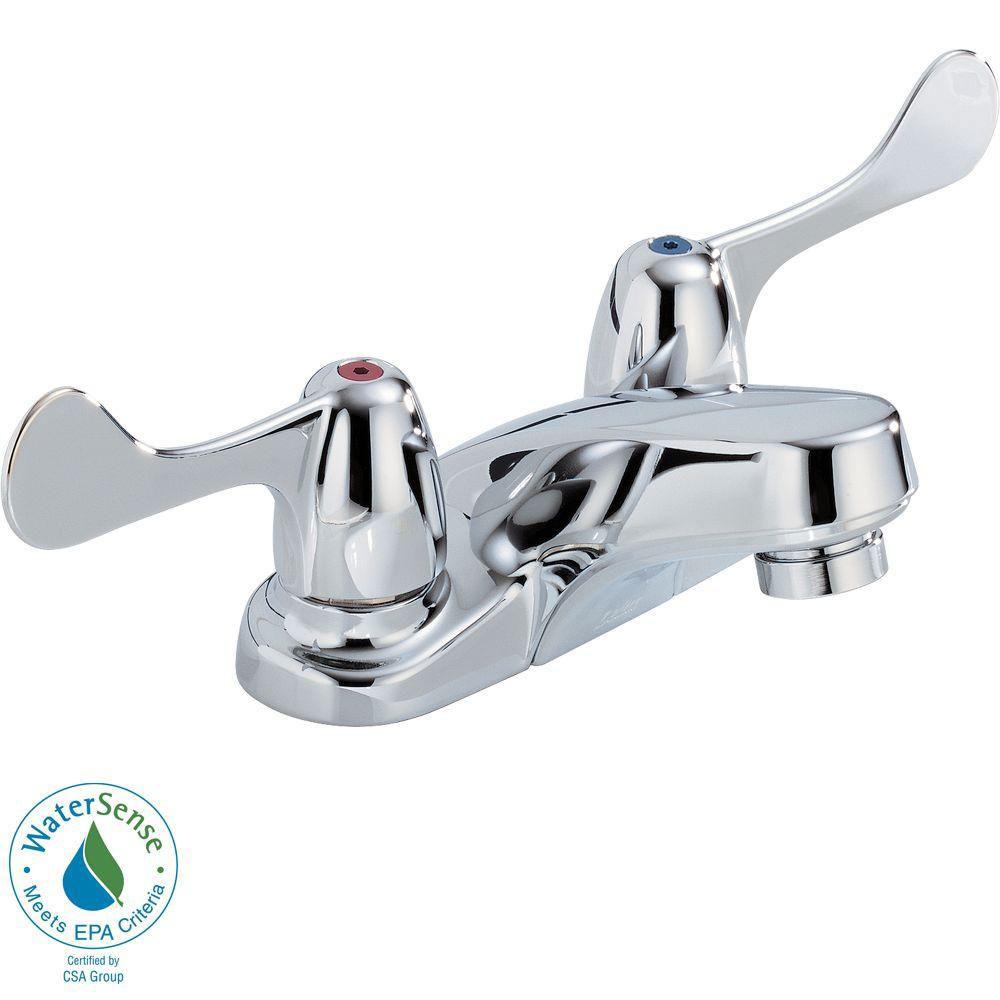 Delta Commercial 4 Inch Centerset 2 Handle Low Arc Bathroom Faucet
