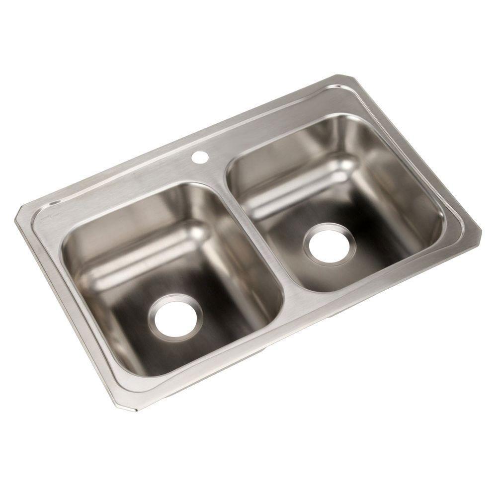 Elkay Celebrity Top Mount Stainless Steel 33x22x7 1 Hole Double Bowl Kitchen Sink 212069