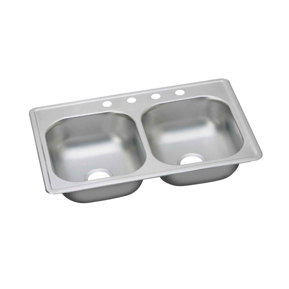 Elkay Dayton Top Mount Stainless Steel 33x19x6 7 16 4 Hole Double Bowl Kitchen Sink 301853