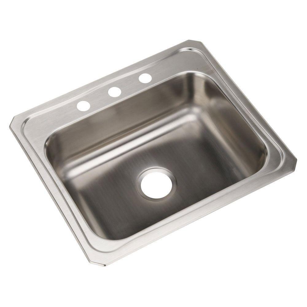 Elkay Celebrity Top Mount Stainless Steel 25x22x7 3 Hole Single Bowl Kitchen Sink 708169