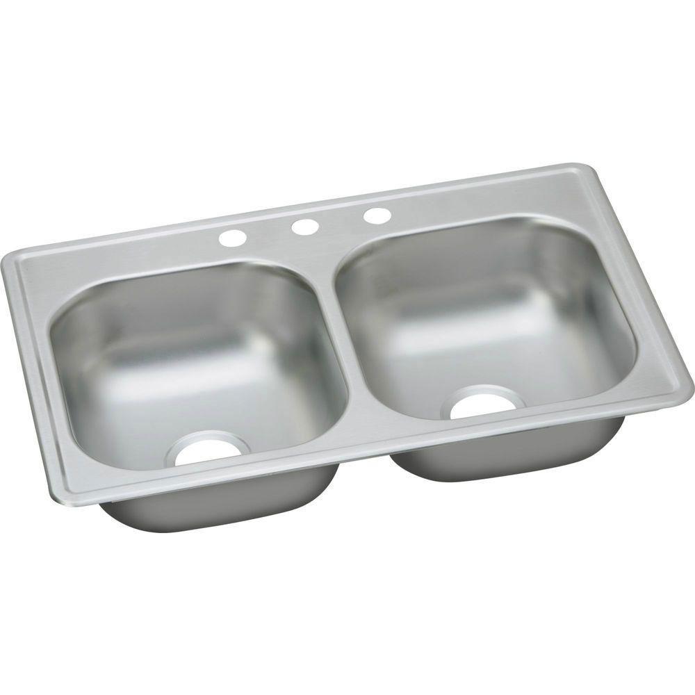 Elkay Dayton Top Mount Stainless Steel 19x33x6 7 16 Inch 3 Hole