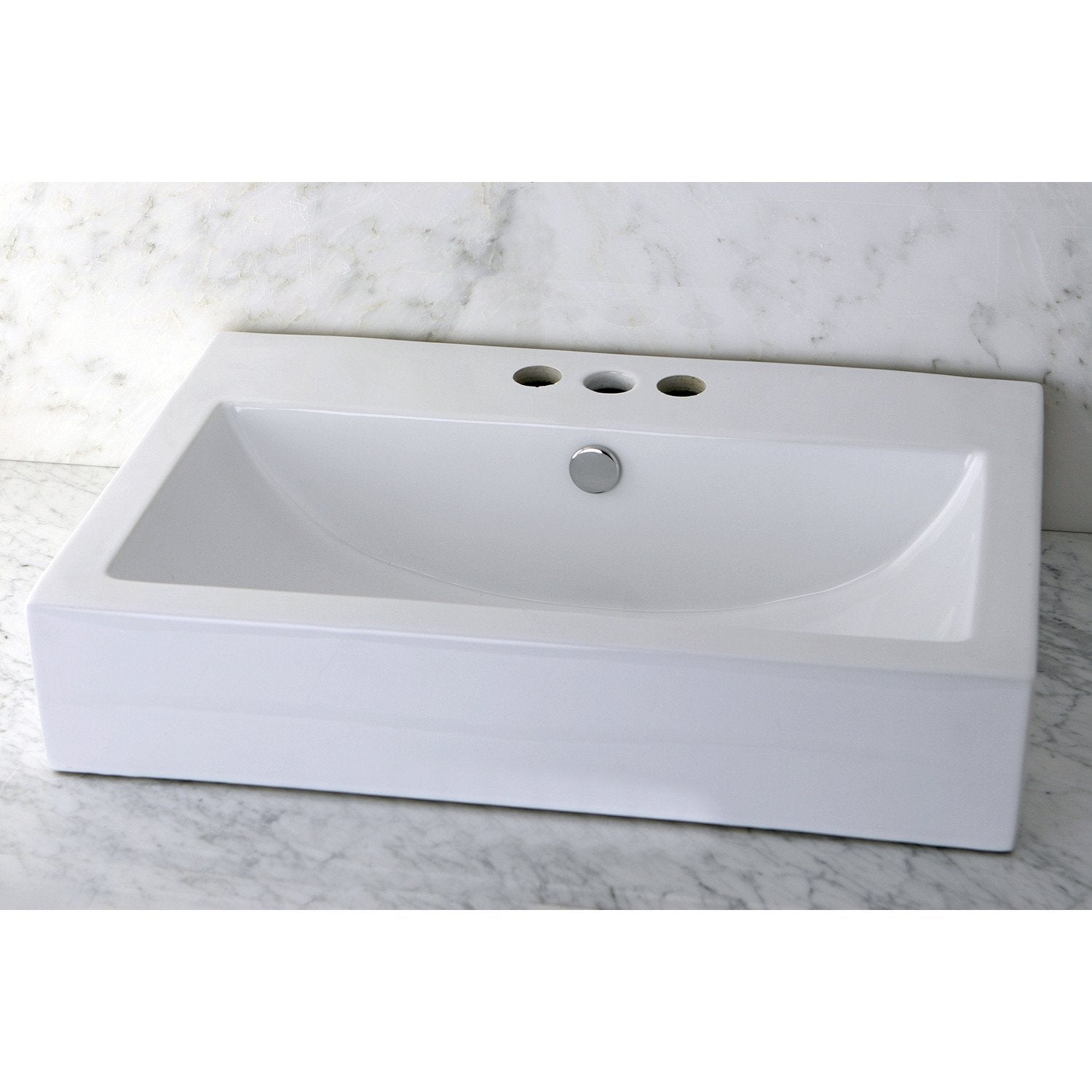 White China Vessel Bathroom Sink w Overflow Hole & 3 Faucet Holes