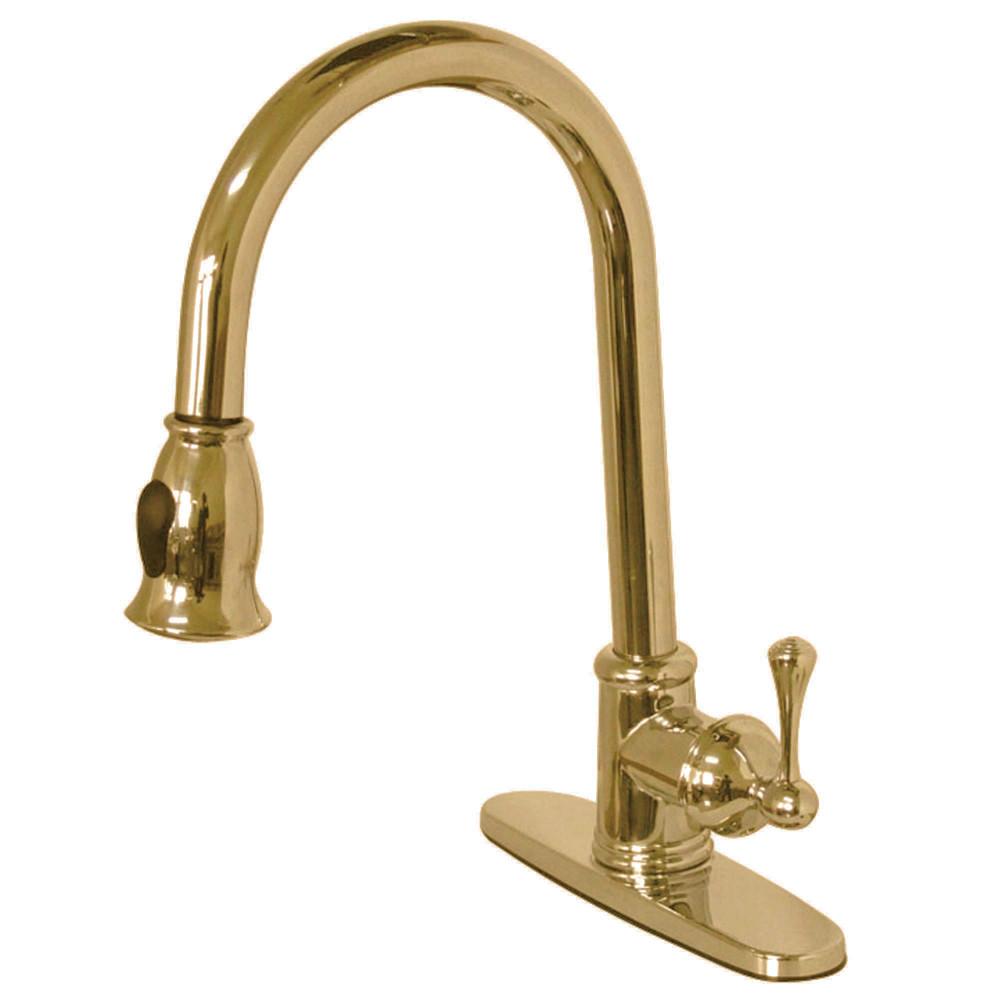 Kingston Polished Brass Single Hole Pull Down Kitchen Faucet W Plate G Faucetlistcom