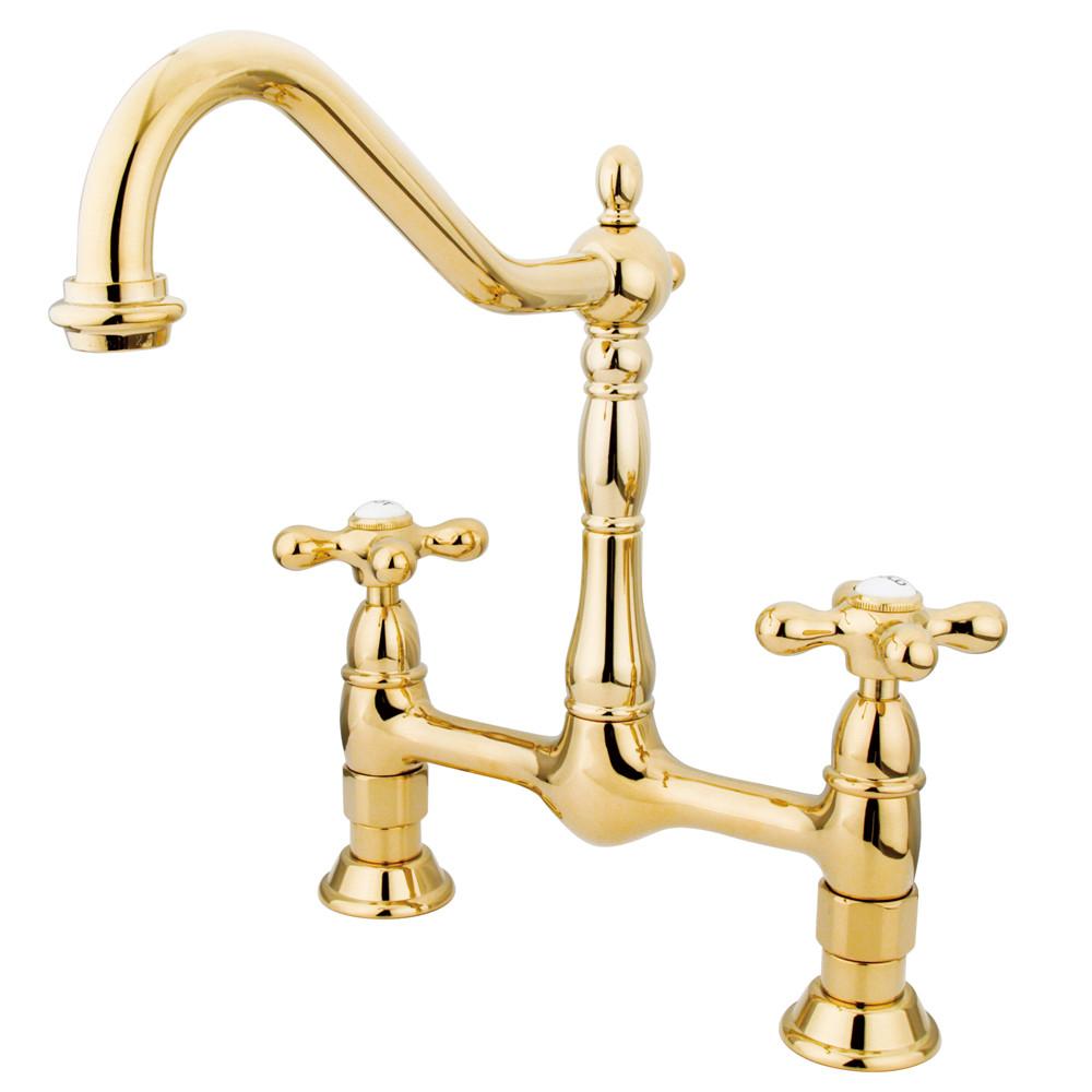 Kingston Polished Brass Two Handle 8 Centerset Bridge Kitchen Faucet Faucetlistcom
