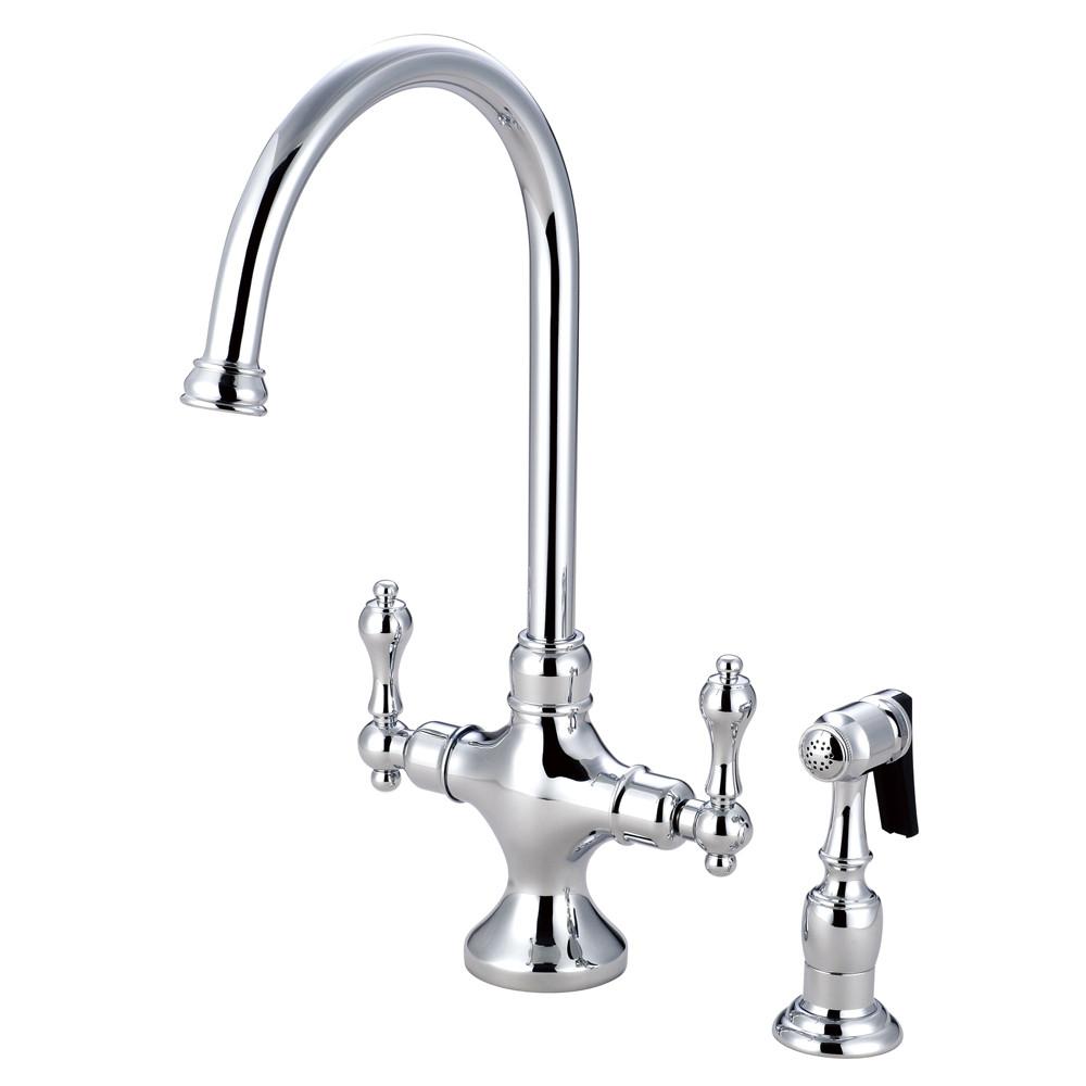 Kingston Chrome 2 Handle Single Hole Kitchen Faucet W Brass Spray