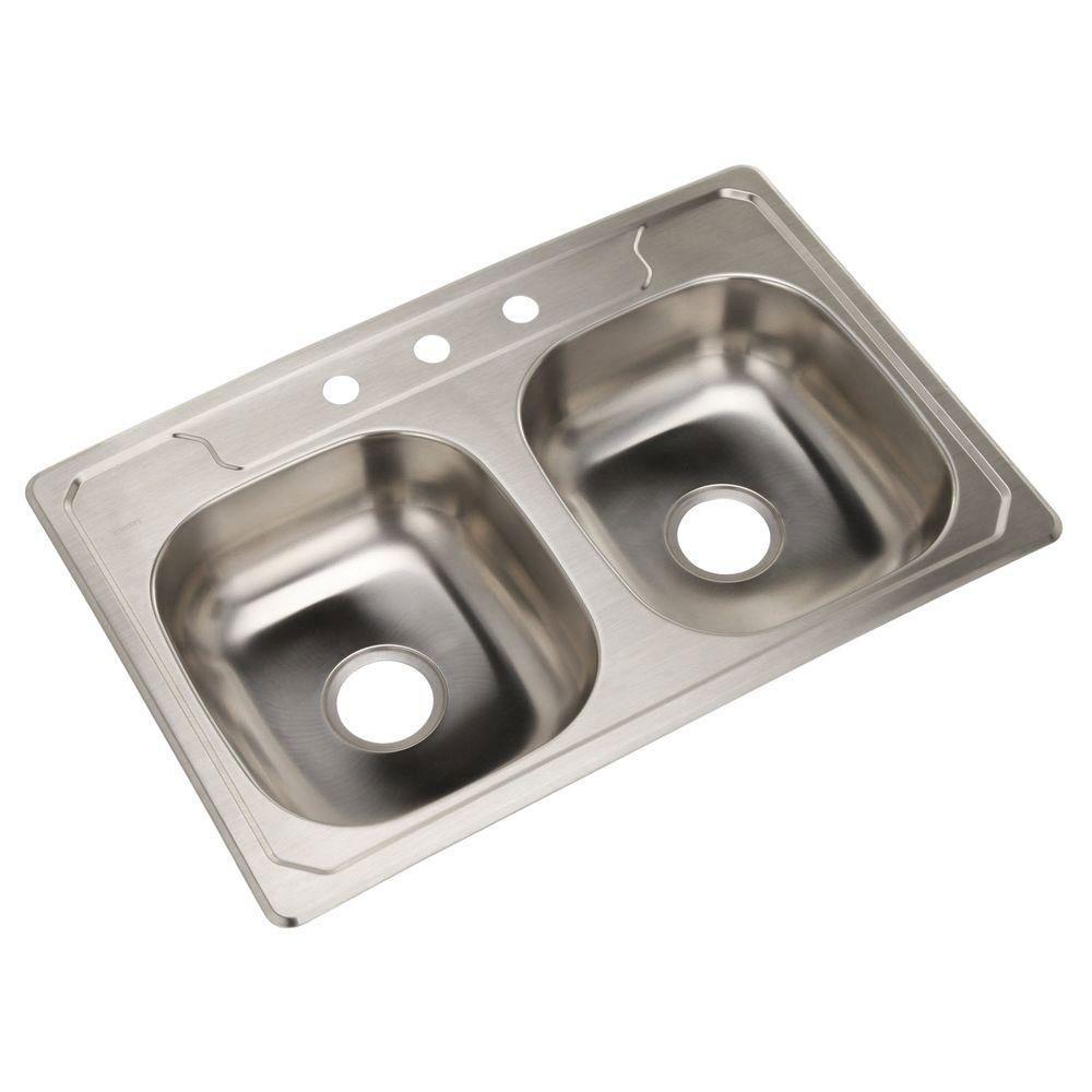 Sterling Middleton Self Rimming Stainless Steel 33 Inch 3 Hole Double Bowl Kitchen Sink 663150