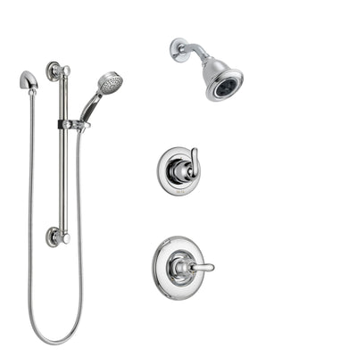 Delta Linden Chrome Finish Shower System with Control Handle, 3-Setting Diverter, Showerhead, and Hand Shower with Grab Bar SS1429414