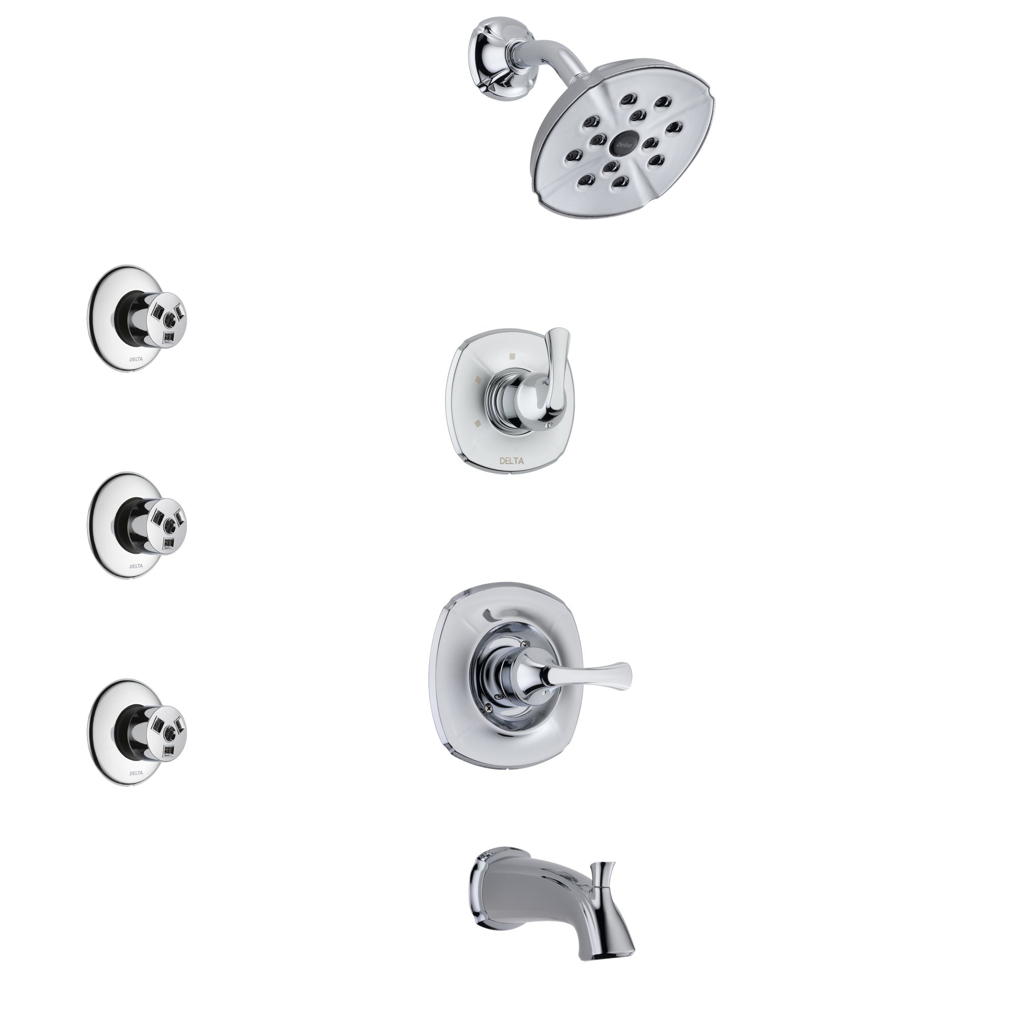 Delta Addison Chrome Finish Tub and Shower System with Control Handle, 3-Setting Diverter, Showerhead, and 3 Body Sprays SS144922