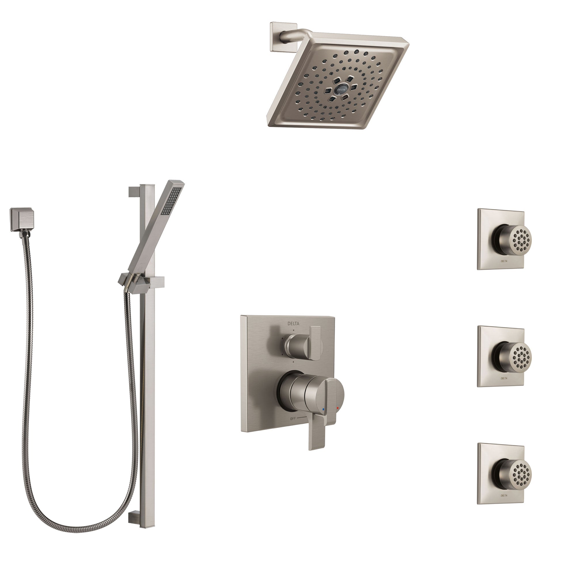 Delta Ara Dual Control Handle Stainless Steel Finish Shower System 