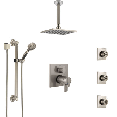 Shower Systems with Ceiling Mount Showerhead, Body Spray Jets, and Hand Shower