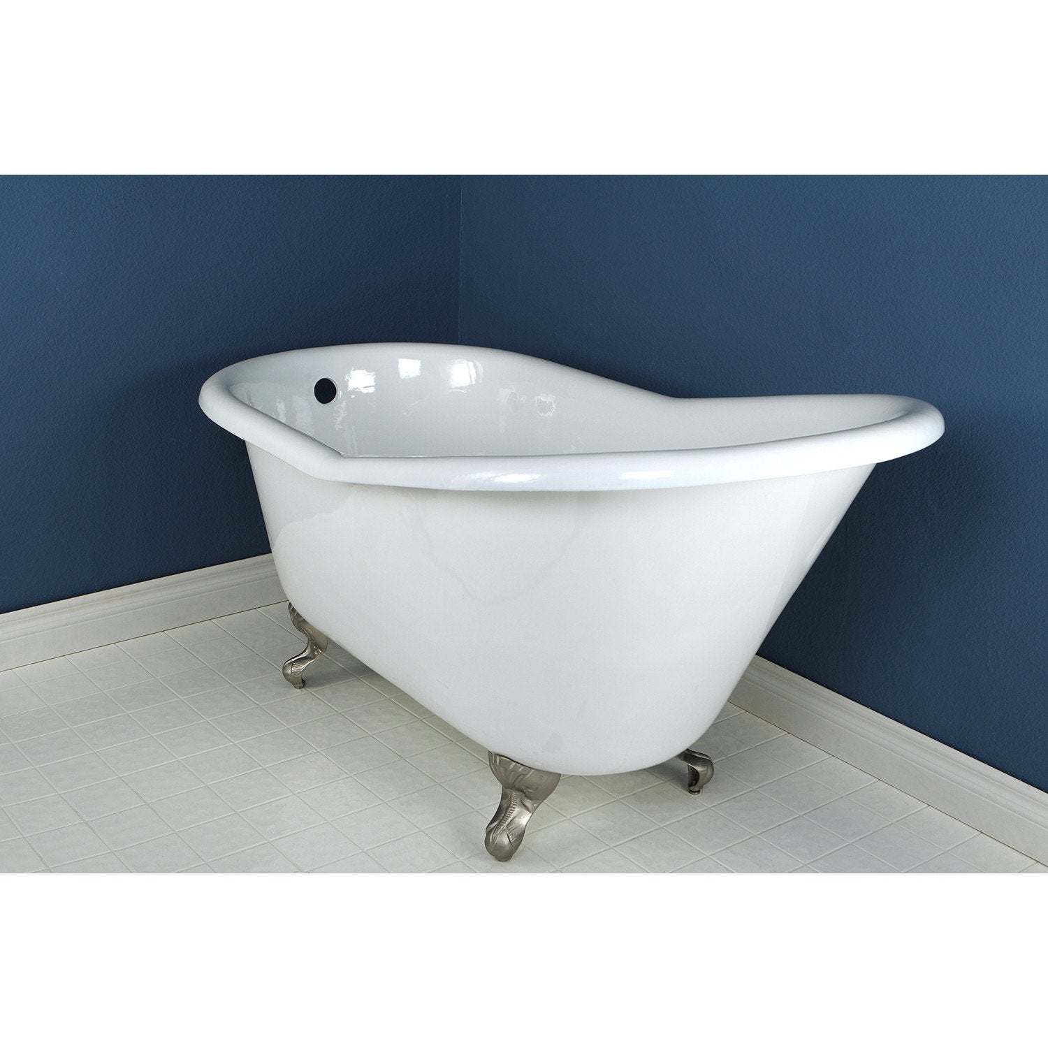 60 Small  Cast Iron White Slipper Clawfoot  Tub  with Satin 