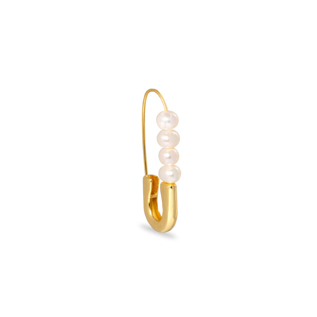 Billede af #Safely XL - Sikkerhedsnål ørering med hvide perler - 18 karat forgyldt Sterling