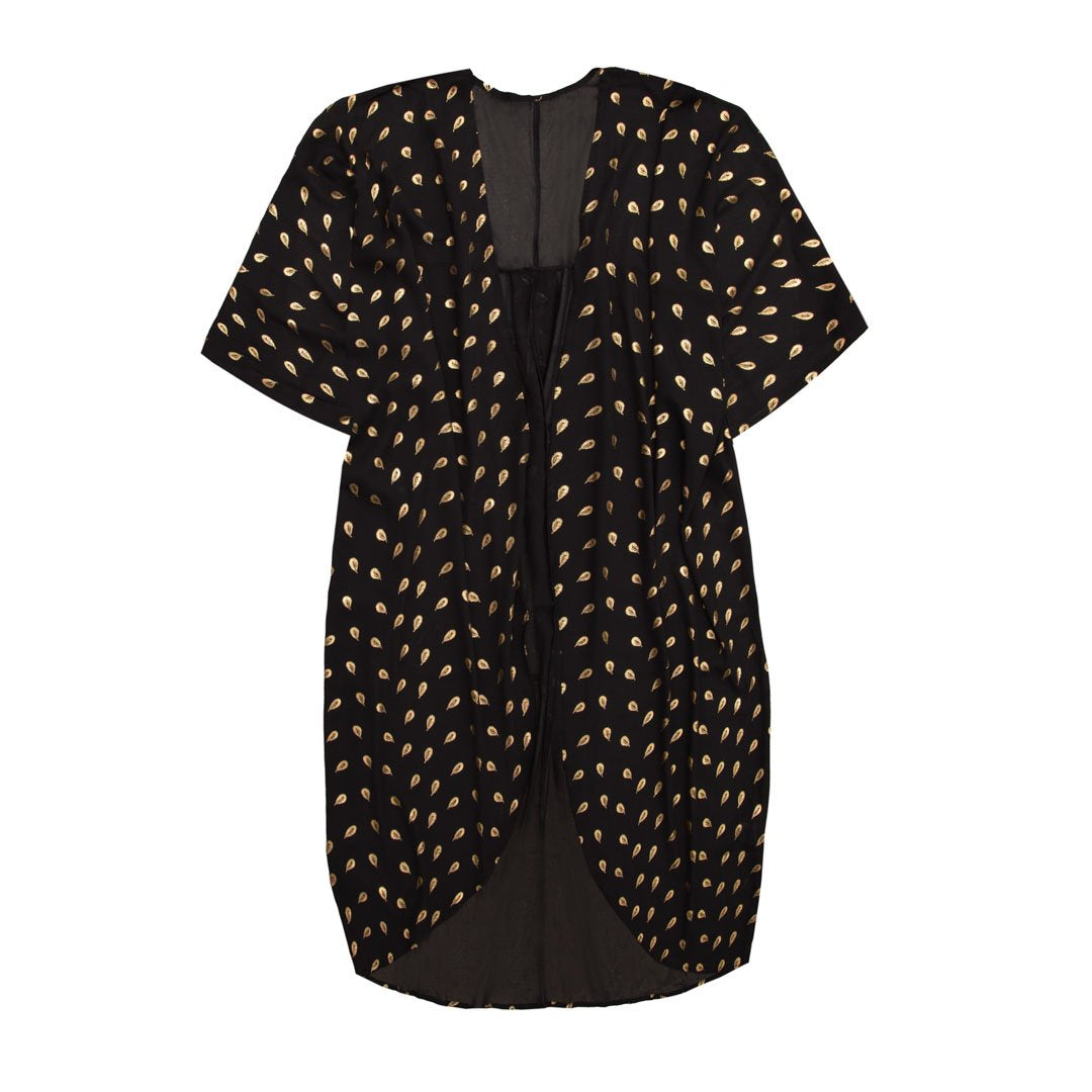 Billede af #Breeze - Sort Kimono med fjerprint i guld - One Size