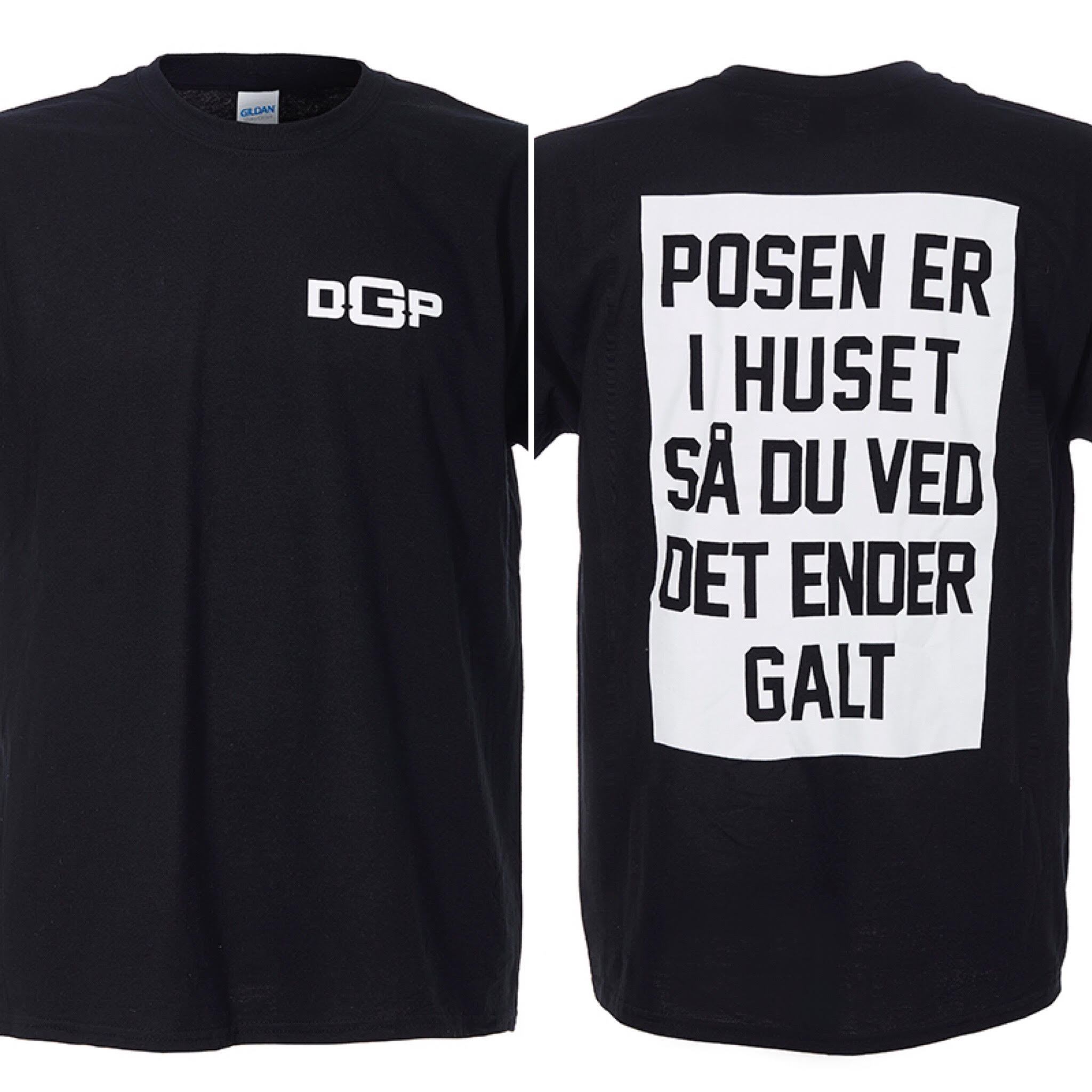 Se Den Gale Pose - Sort T-shirt - Posen er i huset - Tryk front og bag - XL hos Dropps By Szhirley