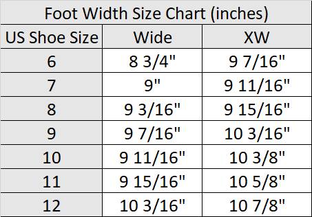 shoe size chart 9 inches