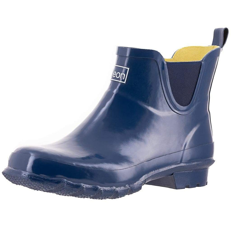 Navy Blue Glossy Ankle Rain Boots - Fit Wide Foot and Calf - Jileon ...