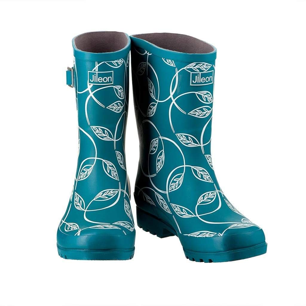 Dark Teal with Leaves Rain Boots 
