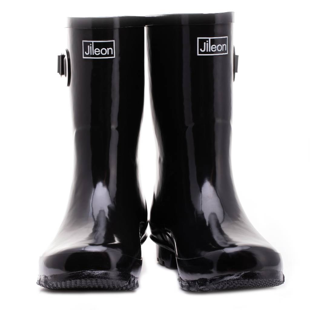 Half Height Black Glossy Rain Boots 