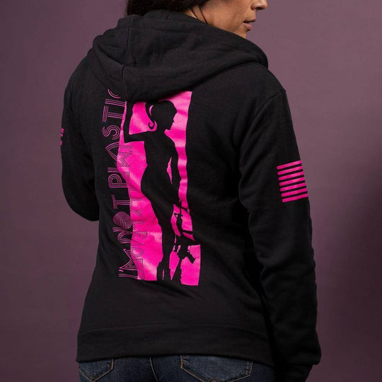 pink brand all black zip up jacket