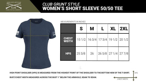 women's slim fit t-shirt size chart for the club grunt style women's subscription