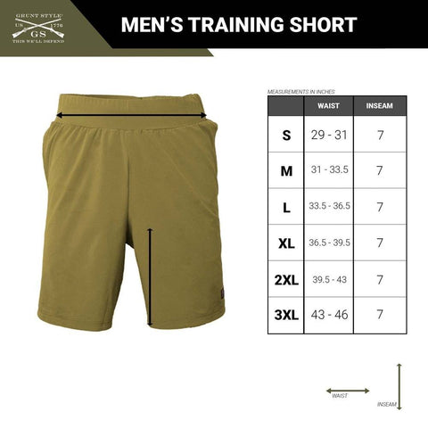 size chart for the fitness training shorts for men