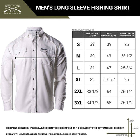 Fishing Shirt Size Chart for all Rattlin Jack Mens UPF 50+