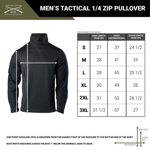Size Chart | Men Tactical Pullover – Grunt Style, LLC