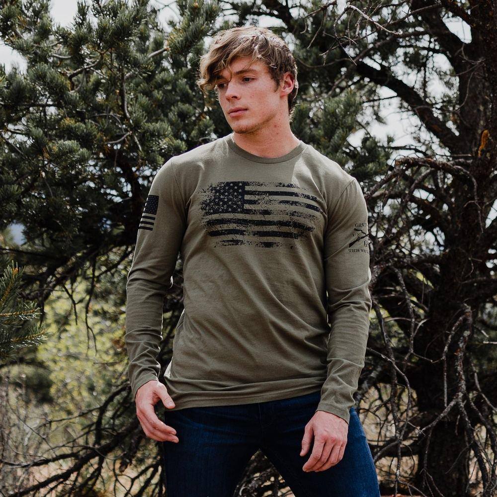 Morse kode Slange Slange Long Sleeve Shirts | Vintage American in Military Green – Grunt Style LLC