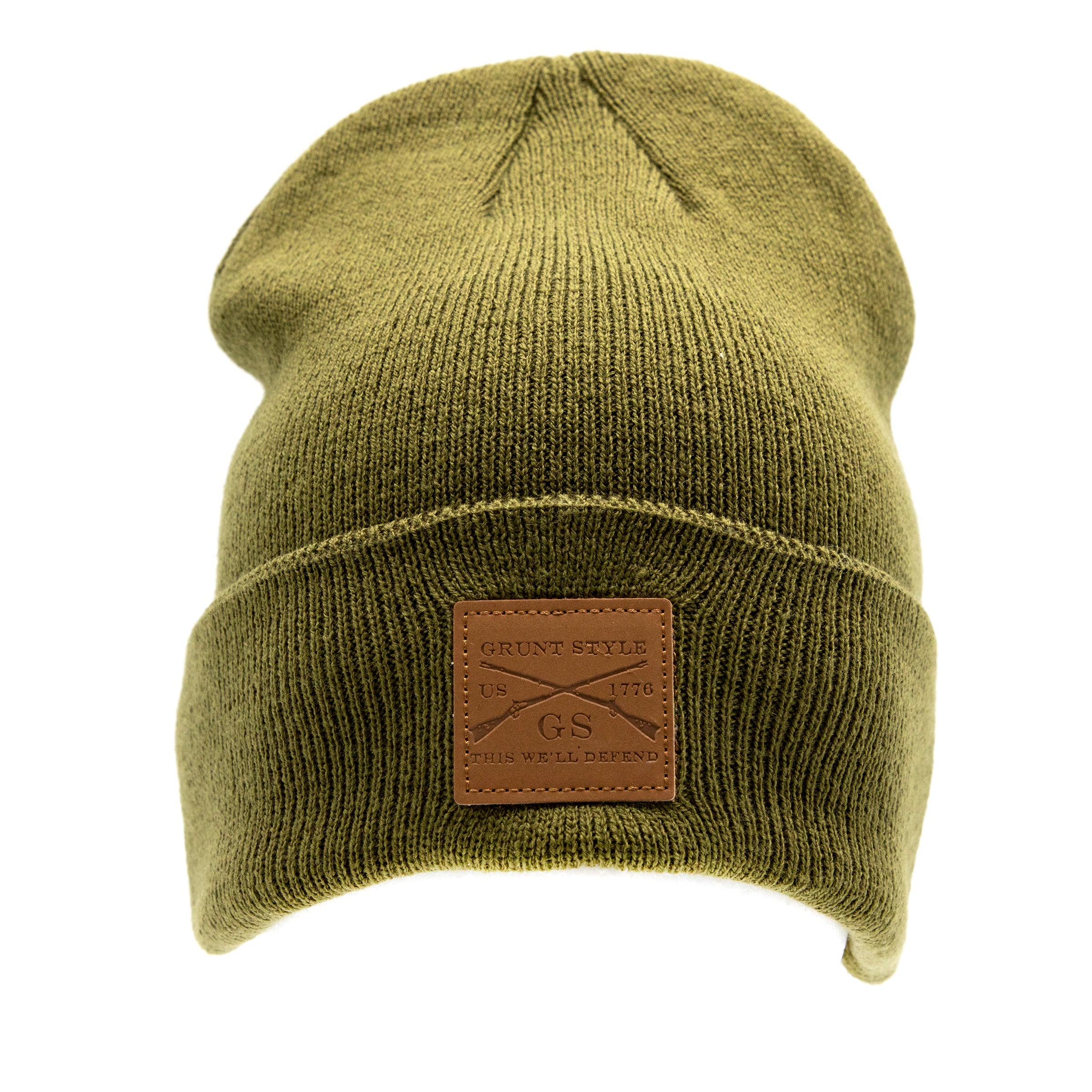 Image of Grunt Style Leather Patch Cuffed Beanie - OD Green