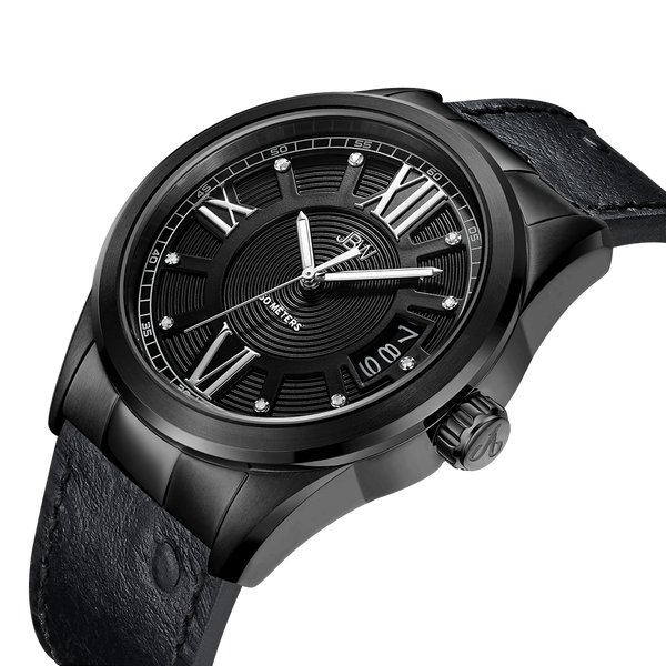 JBW Bond J6372E | Men's Black Diamond Watch With Leather Strap