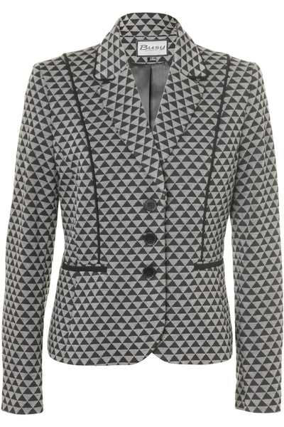 Busy Clothing Womens Black And Grey Geometric Pattern Jacket