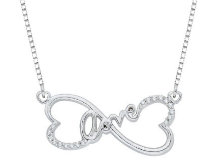 Katarina.com DOUBLE HEART "LOVE" DIAMOND PENDANT WITH CHAIN IN STERLING SILVER (1/10 CTTW)