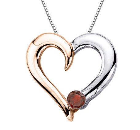 Katarina.com COGNAC DIAMOND HEART PENDANT WITH CHAIN IN TWO TONE STERLING SILVER (1/10 CTTW)