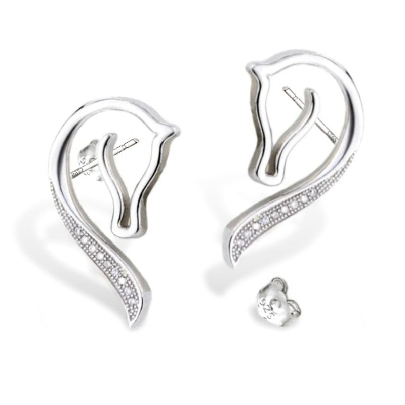 Boucles d'oreilles - Cheval - argent massif et zircon