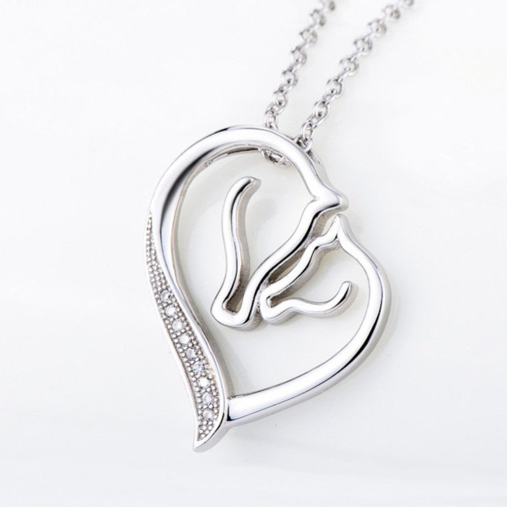 Collier pendentif - Coeur Chevaux - argent massif et zircon